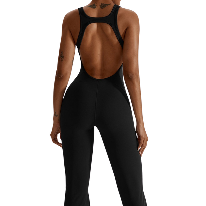 Backless One Piece Flare Legging Romper